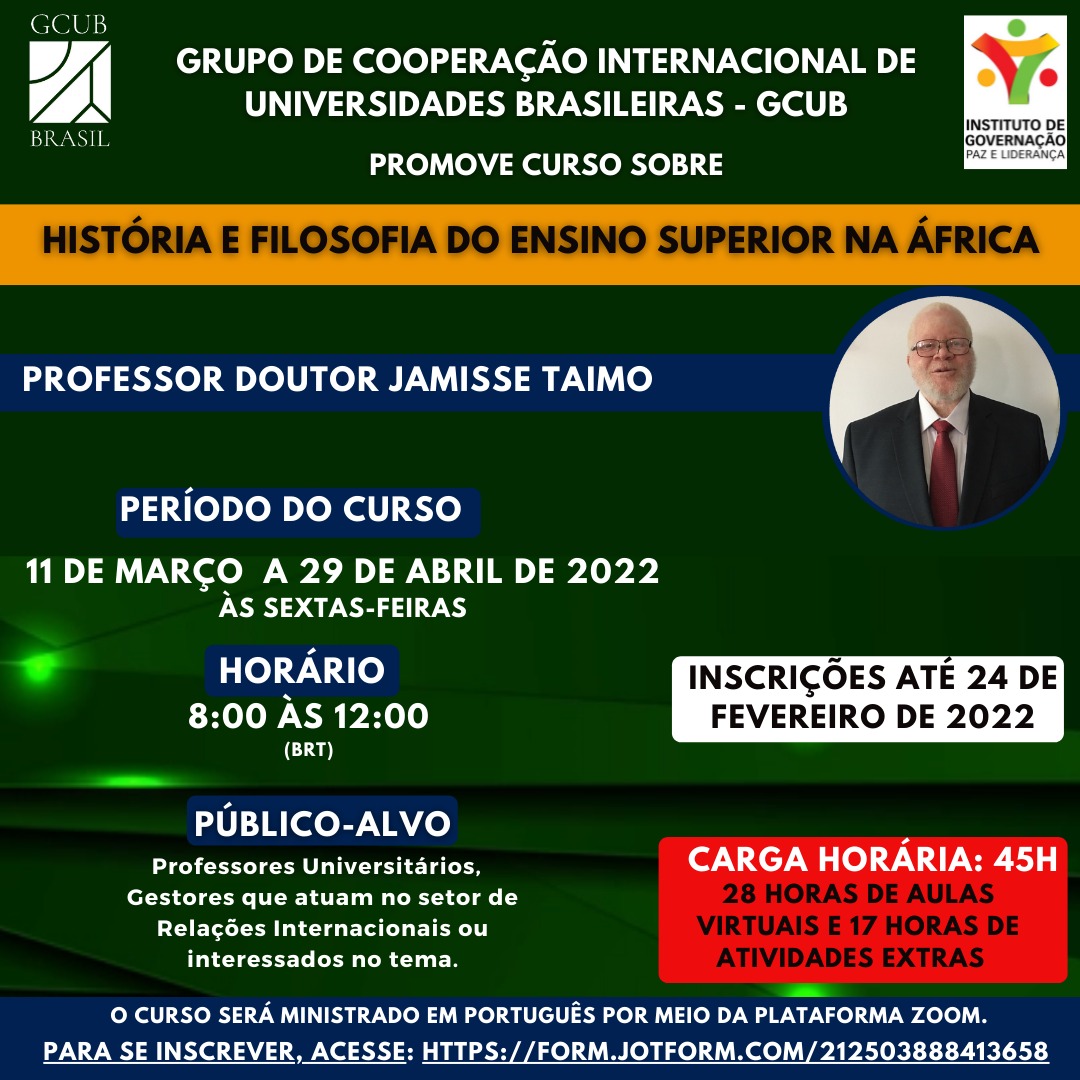 Inscripciones abiertas para el curso: Historia e filosofía do ensino superior na África, promovido por el Grupo de Cooperação Internacional de Universidades Brasileiras