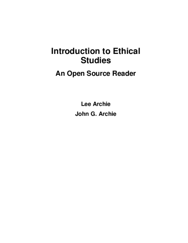 Introduction to Ethical Studies An Open Source Reader
