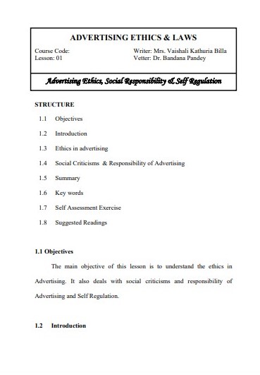 Advertising Ethics, Social Responsibility & Self Regulation 