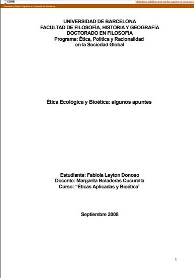 Ética Ecológica y Bioética: algunos apuntes 